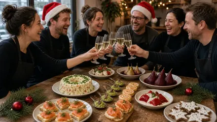 Equipo brindando al final del MasterChef navideño